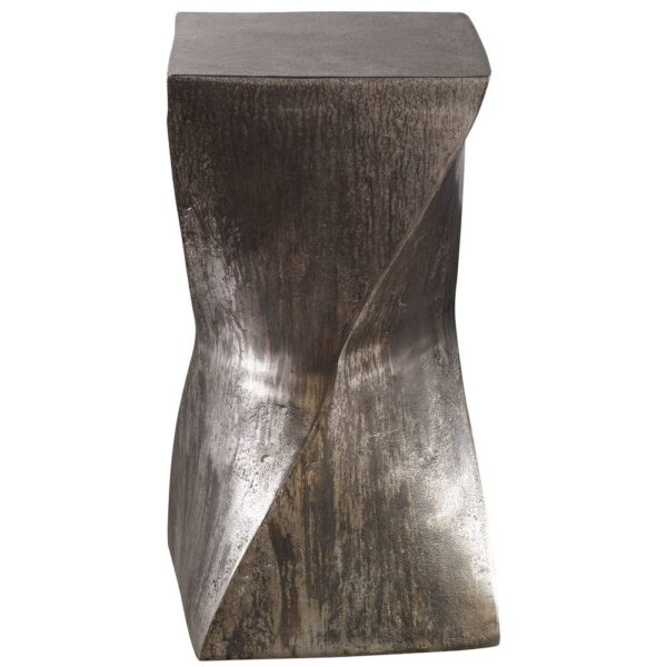 Cast aluminum accent table with oxidized silver finish and sculptural form