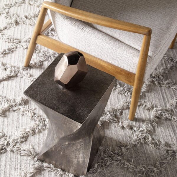 Euphrates Accent Table top view showing textured aluminum surface