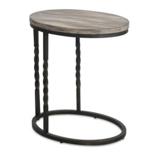 Tauret Accent Table with forged iron base and acacia wood top by Nest Home & Co.